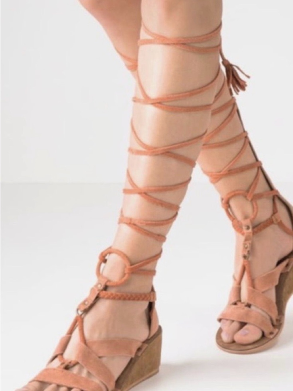 Free People Peach Lace-Up Gladiator Wedge Sandals